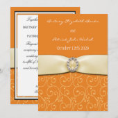 Oranje zwitserse en ivoren ribbon bruiloft kaart (Voorkant / Achterkant)
