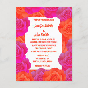 OranjeRoze Bloemen Roos Abstract Kleurrijke Huweli Uitnodiging Briefkaart