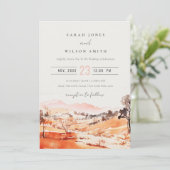 Oranjeroze Watercolor Houten Berg Bruiloft Kaart (Staand voorkant)