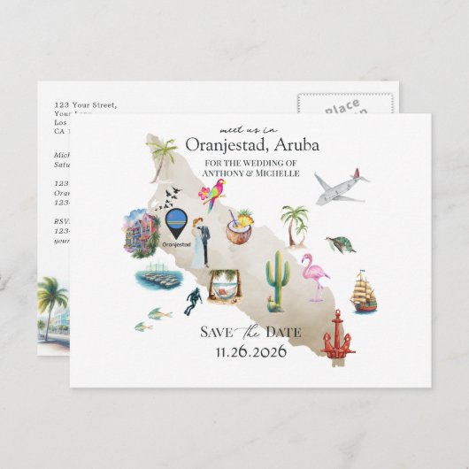 Oranjestad Aruba Destination Wedding Save the Date Briefkaart (Voorkant / Achterkant)