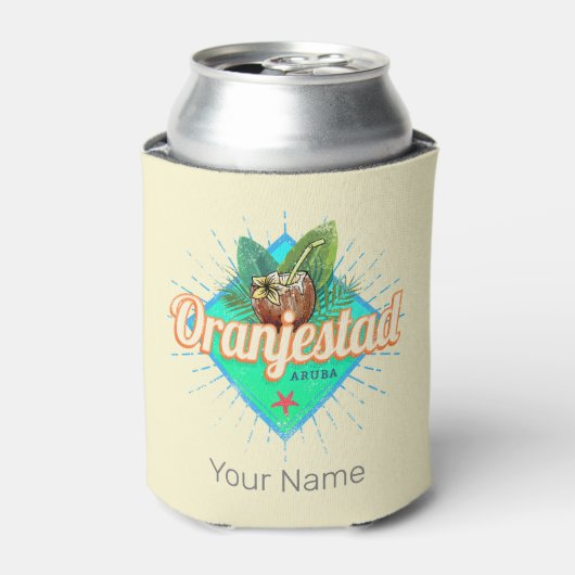 Oranjestad Aruba Retro  Caribisch Souvenir Blikjeskoeler (Blikje Voorkant)