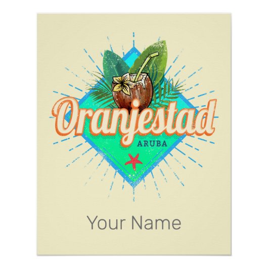 Oranjestad Aruba Retro  Caribisch Souvenir Perfect Poster (Voorkant)