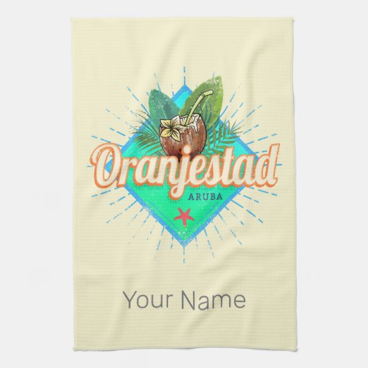 Oranjestad Aruba Retro  Caribisch Souvenir Theedoek (Verticaal)