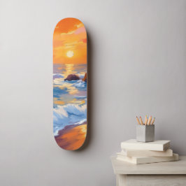 Oranjestrand Zonsondergang Kust Geschilderd Persoonlijk Skateboard