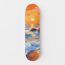 Oranjestrand Zonsondergang Kust Geschilderd Persoonlijk Skateboard