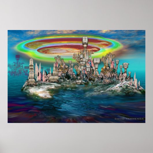 Orb over UrbanBuildingTrees Island Poster (Voorkant)