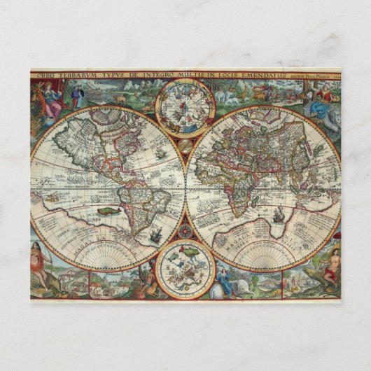 Orbis Terrarum 1594 - Bekende Wereldkaart Briefkaart (Voorkant)