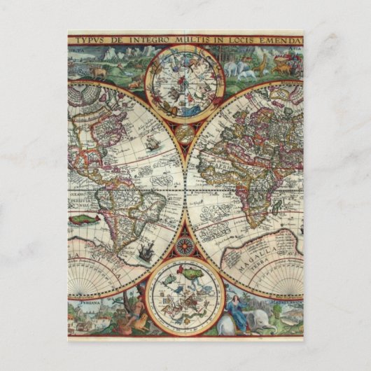 Orbis Terrarum 1594 - Bekende Wereldkaart Briefkaart (Voorkant)