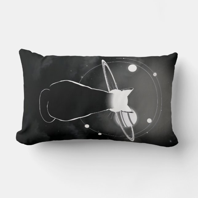 Orbiting Cosmic Cat Kussen — Minimalistisch Ontwer (Voorkant)