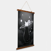 Orbiting Cosmic Cat Wandkunst — Minimalistisch Hangend Wandkleed (Gebogen)