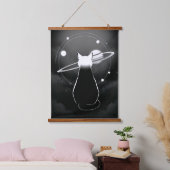 Orbiting Cosmic Cat Wandkunst — Minimalistisch Hangend Wandkleed (Slaapkamer)