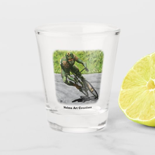 Orc Cyclist Bike Racing Fantasy Art Shot Glass Shot Glas (Voorkant)