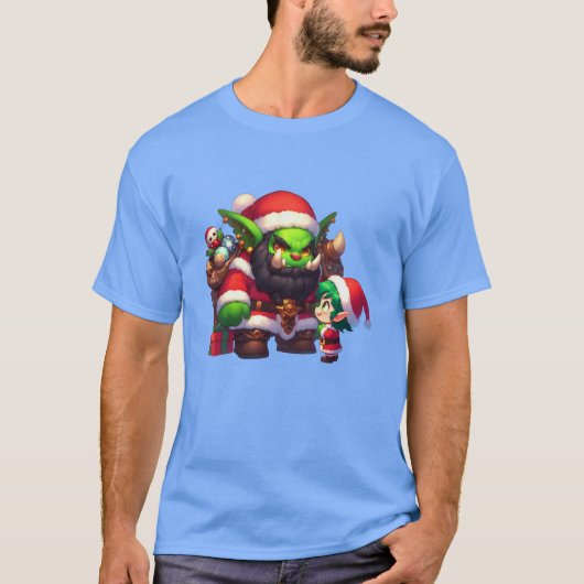 Orc Santa levert Cadeaus aan Little Elf T-shirt (Voorkant)
