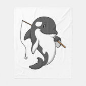 Orca als Fisher met Geviste staaf Fleece Deken (Voorkant)