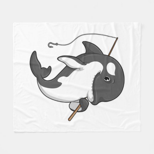 Orca als Fisher met Geviste staaf Fleece Deken (Voorkant (Horizontaal))