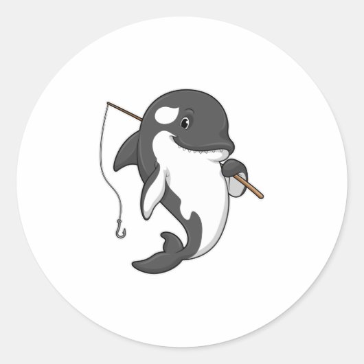 Orca als Fisher met Geviste staaf Ronde Sticker (Voorkant)