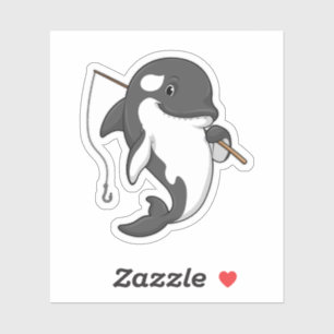 Orca als Fisher met Geviste staaf Sticker