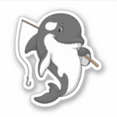 Orca als Fisher met Geviste staaf Sticker (Voorkant)