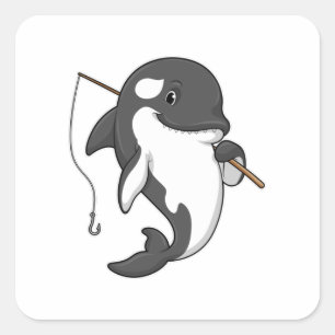 Orca als Fisher met Geviste staaf Vierkante Sticker
