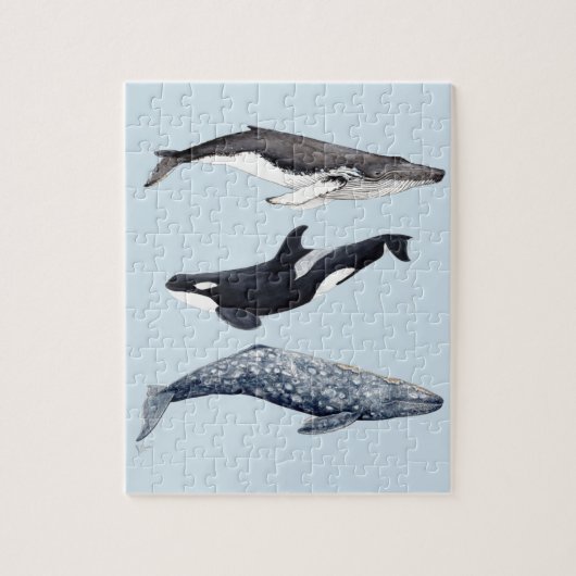 Orca, ballena jorobada y ballena gris legpuzzel (Verticaal)