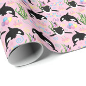 Orca Birthday Gift Wrapping Paper in Pink Cadeaupapier (Rol Hoek)