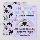 Orca Birthday Invitation in Purple Kaart (Voorkant / Achterkant)