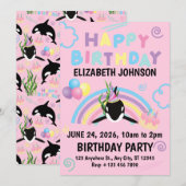 Orca Birthday Party Invitation in Pink Kaart (Voorkant / Achterkant)
