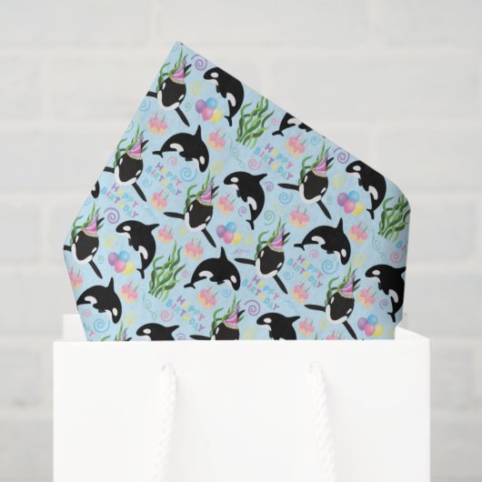 Orca Birthday Tissue Paper in Blue Tissuepapier (Cadeauzakje)