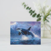 Orca Breaching Near Snowy Mountains Briefkaart (Staand voorkant)