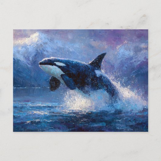 Orca Breaching Near Snowy Mountains Briefkaart (Voorkant)