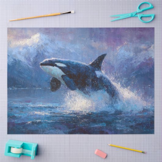 Orca Breaching Near Snowy Mountains Tissuepapier (Craft)
