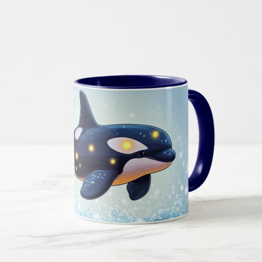 Orca Cartoon Stijl levendig Kleurrijk Cute Mok (Voorkant rechts)