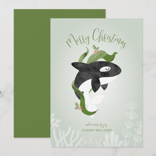 Orca Christmas Flat Holiday Kaart (Voorkant / Achterkant)