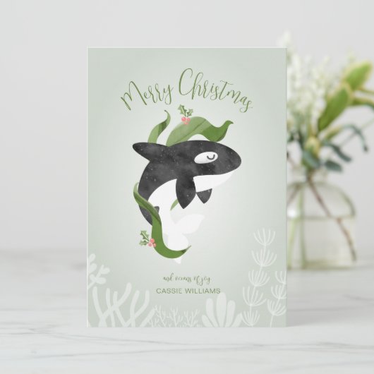 Orca Christmas Flat Holiday Kaart (Staand voorkant)