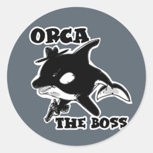 orca de cartoon is een grappige illustratie ronde sticker