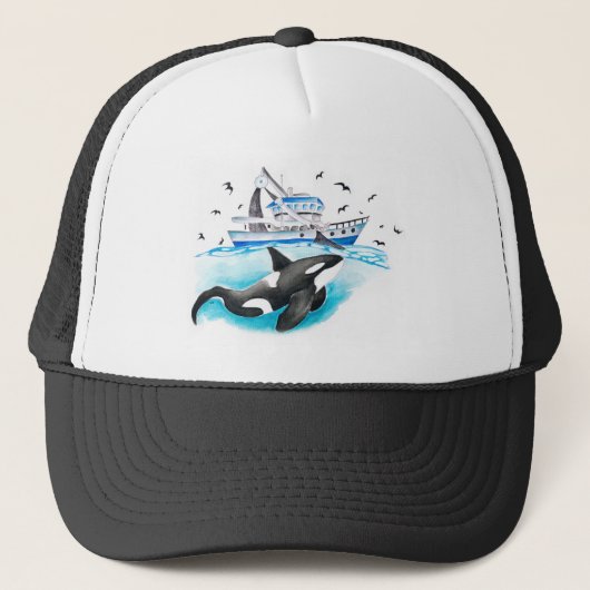 Orca en de boot trucker pet (Voorkant)