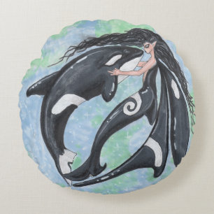 Orca Faery Pixie Killer Whale Yin Yang Rond Kussen