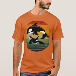 Orca Family  Retro Art Killer Whale Family T-shirt