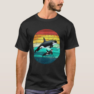 Orca Family  Retro Art Killer Whale Family T-shirt