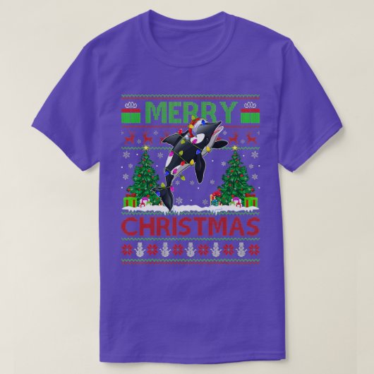 Orca Fish Lover Xmas Lighting Santa Ugly Orca Chri T-shirt (Design voorkant)