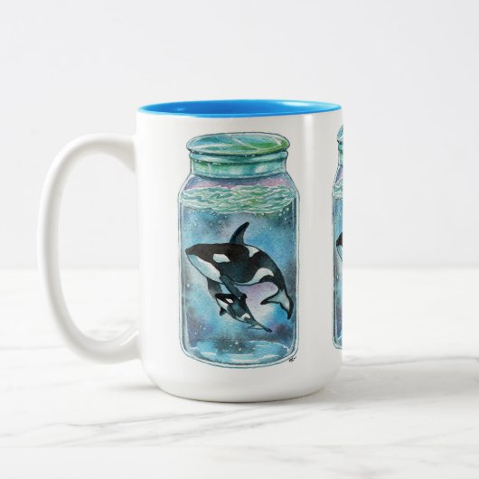 Orca in de pot tweekleurige koffiemok (Links)