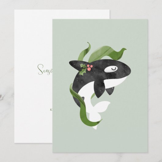 Orca Kerstmis Feestdagenkaart (Voorkant / Achterkant)