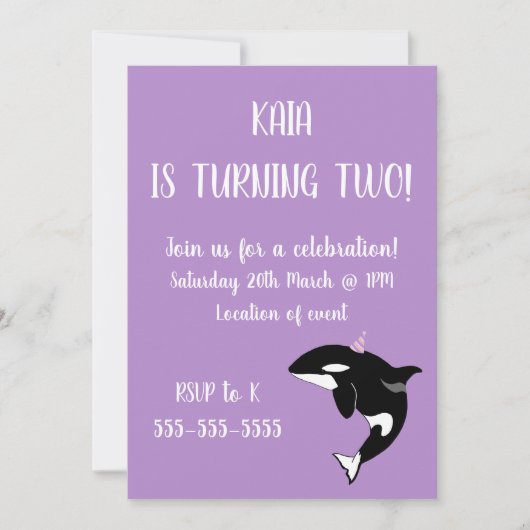 Orca Killer Whale Birthday Invitation Kaart (Voorkant)
