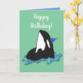 orca Killer Whale Birthday Kaart (Gele Bloem)