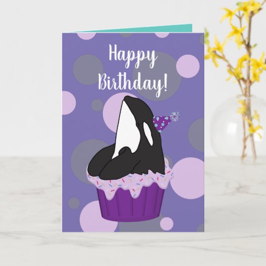 Orca Killer Whale Birthday Kaart (Gele Bloem)