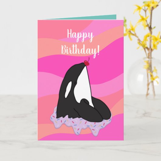 orca Killer Whale Birthday Kaart (Gele Bloem)
