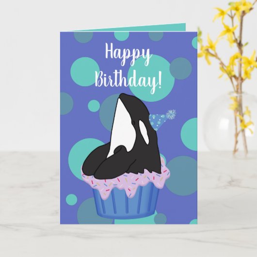  Orca Killer Whale Birthday Kaart (Gele Bloem)