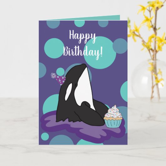  orca Killer Whale Birthday Kaart (Gele Bloem)