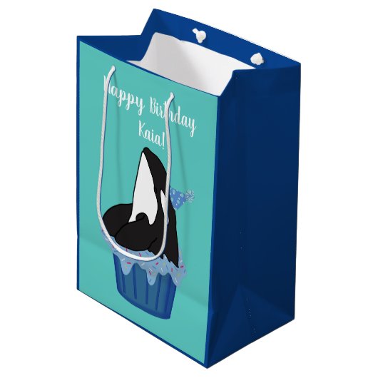 orca Killer Whale Birthday Medium Cadeauzakje (Voorkant Gekanteld)