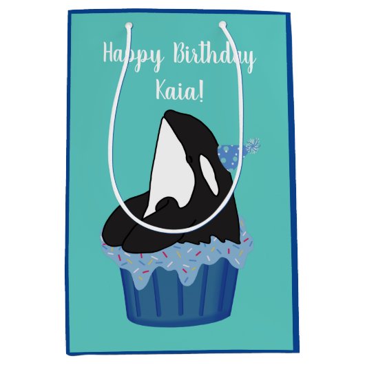 orca Killer Whale Birthday Medium Cadeauzakje (Voorkant)